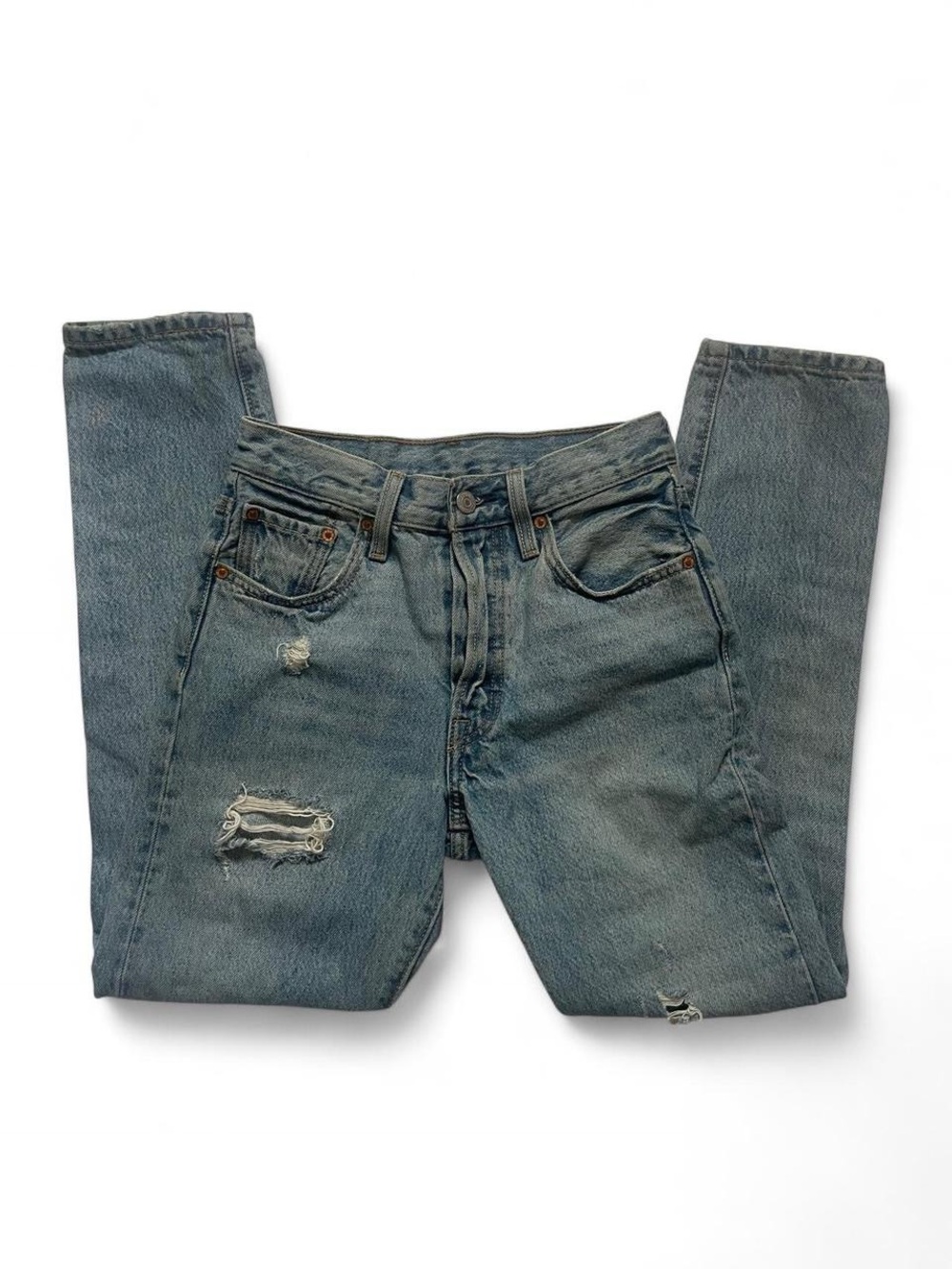 Distressed Levi’s 501 Light Wash Ripped Denim Jeans • SIZE - XXS / W24 L28 - Picture 8 of 8